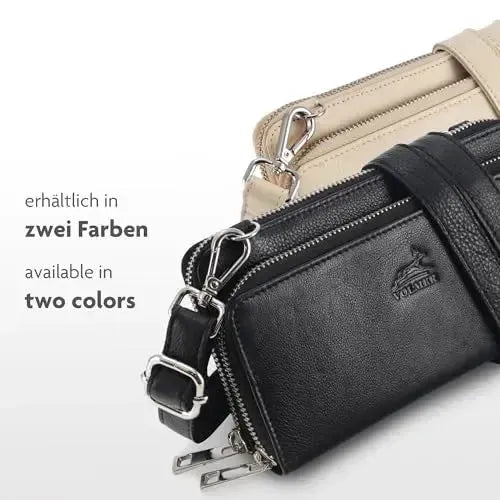 Women's genuine leather wallet with phone compartment & RFID protection – detachable shoulder strap | Model Verona