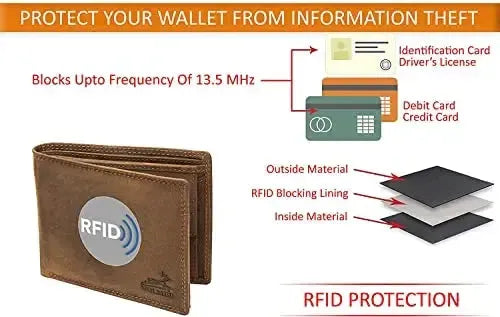 Leren portemonnee voor heren met RFID-bescherming - extra stevige dubbele naad - 11 vakken voor creditcards | VO19