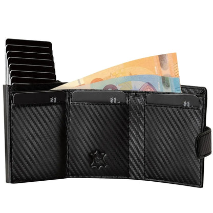 POP-UP Kartenetui mit Münzfach aus Leder – Platz für 11 Karten – Scheinfach – RFID-Schutz | VO31