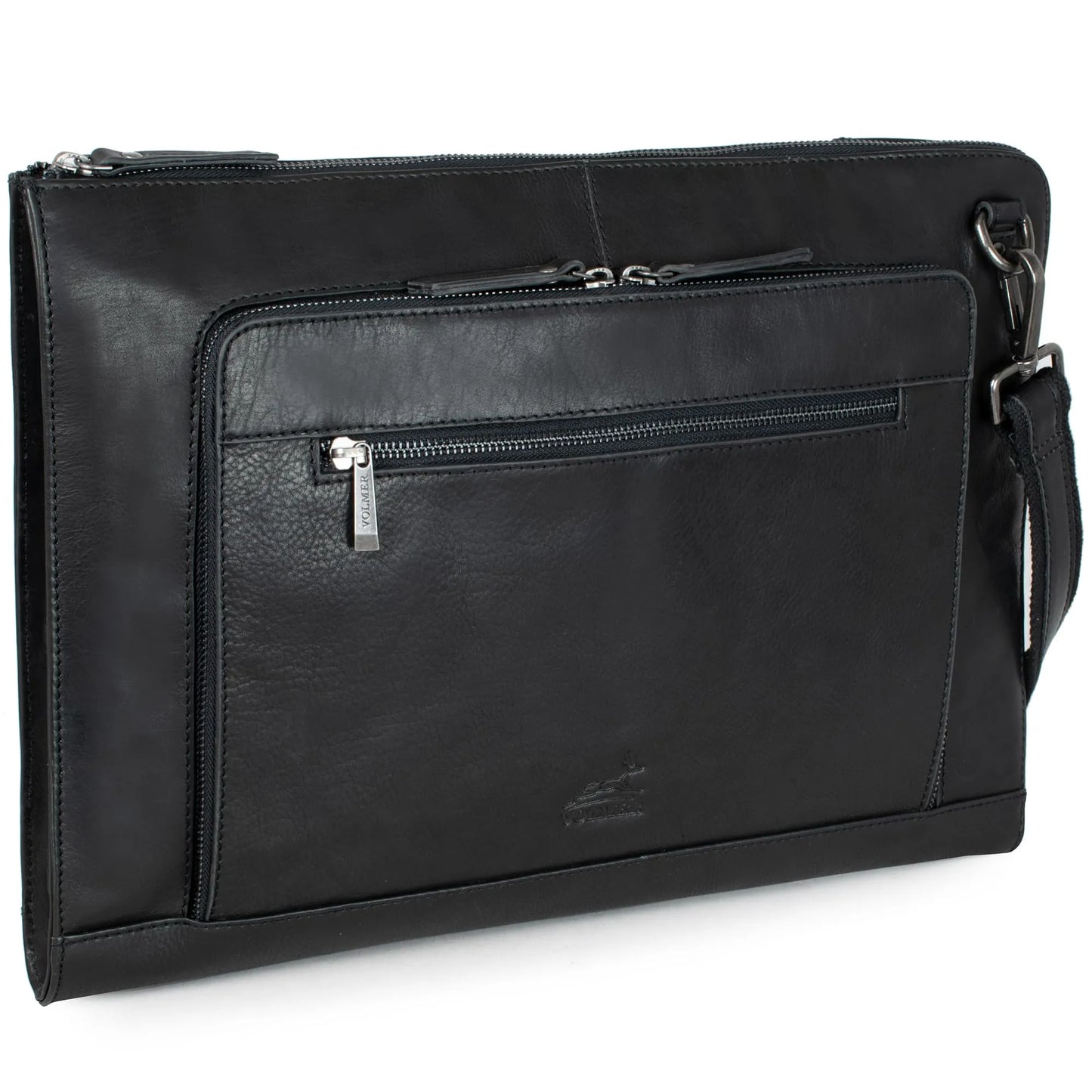 Fa.Volmer ® schwarze Laptop-Tasche aus echtem Büffel-Leder für MacBooks, Notebooks, Laptops und Tablets bis zu einer Größe von 17″ | Aktentasche A4 | VO2403-Black