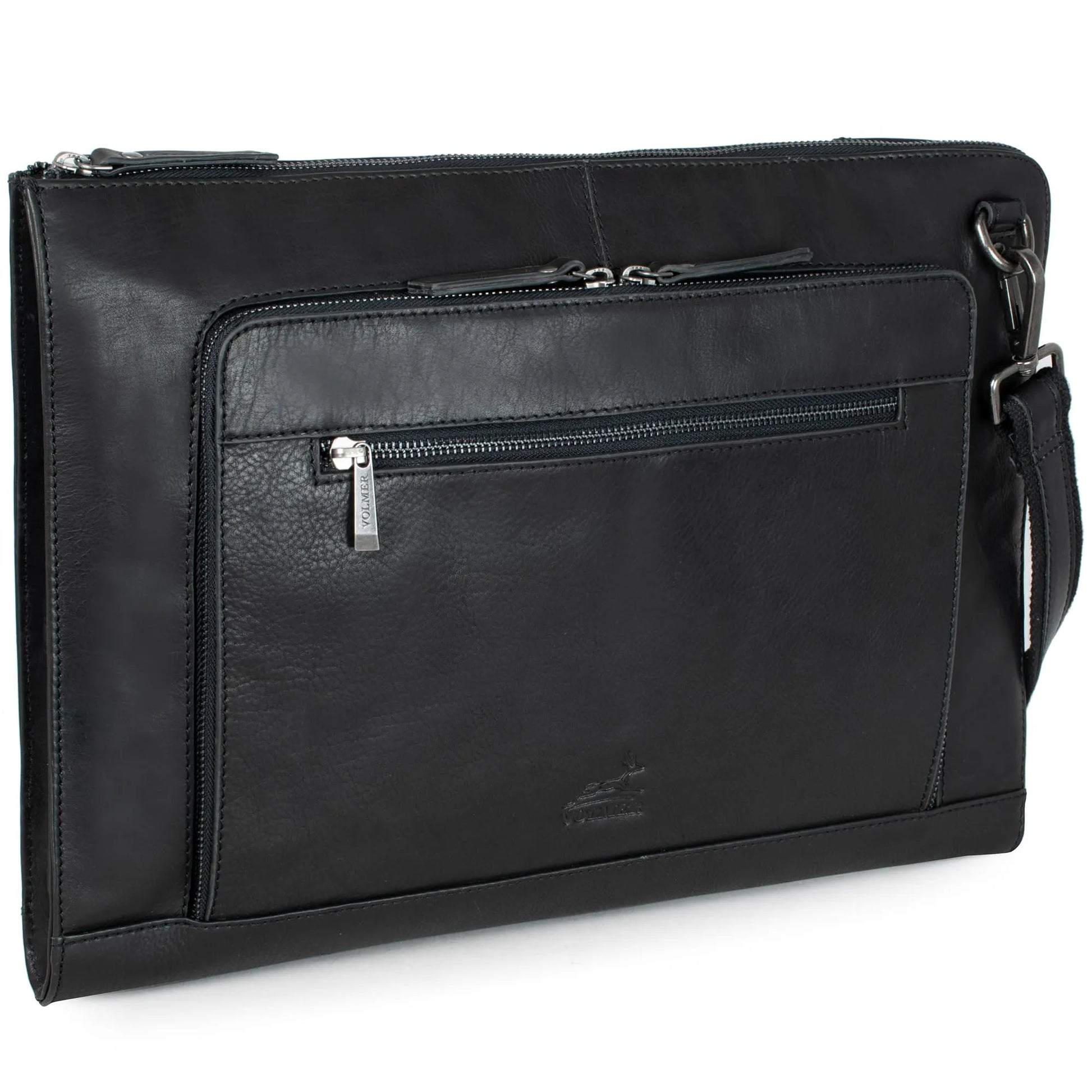 Fa.Volmer ® schwarze Laptop-Tasche aus echtem Büffel-Leder für MacBooks, Notebooks, Laptops und Tablets bis zu einer Größe von 17″ | Aktentasche A4 | VO2403-Black