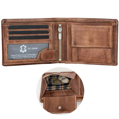 Cartera de cuero para hombre con protección RFID - costura doble extra resistente - 13 compartimentos para tarjetas de crédito | VO36B