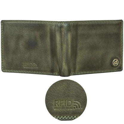 Cartera de cuero para hombre con protección RFID - costura doble extra resistente - 6 compartimentos para tarjetas de crédito | 16112B