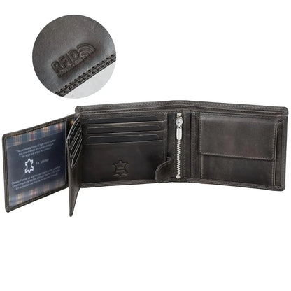 Cartera de cuero para hombre con protección RFID - costura doble extra resistente - 13 compartimentos para tarjetas de crédito | VO36B