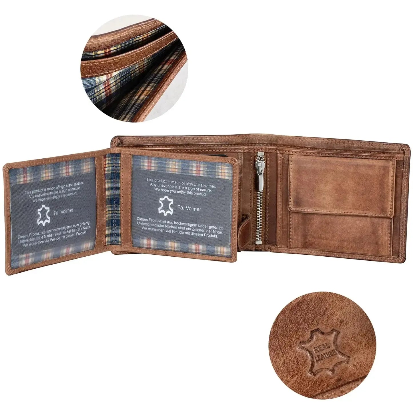 Cartera de cuero para hombre con protección RFID - costura doble extra resistente - 13 compartimentos para tarjetas de crédito | VO36B