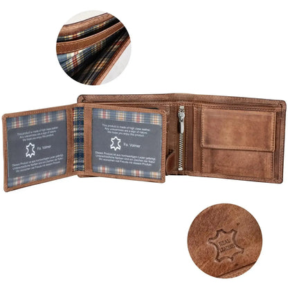 Cartera de cuero para hombre con protección RFID - costura doble extra resistente - 13 compartimentos para tarjetas de crédito | VO36B