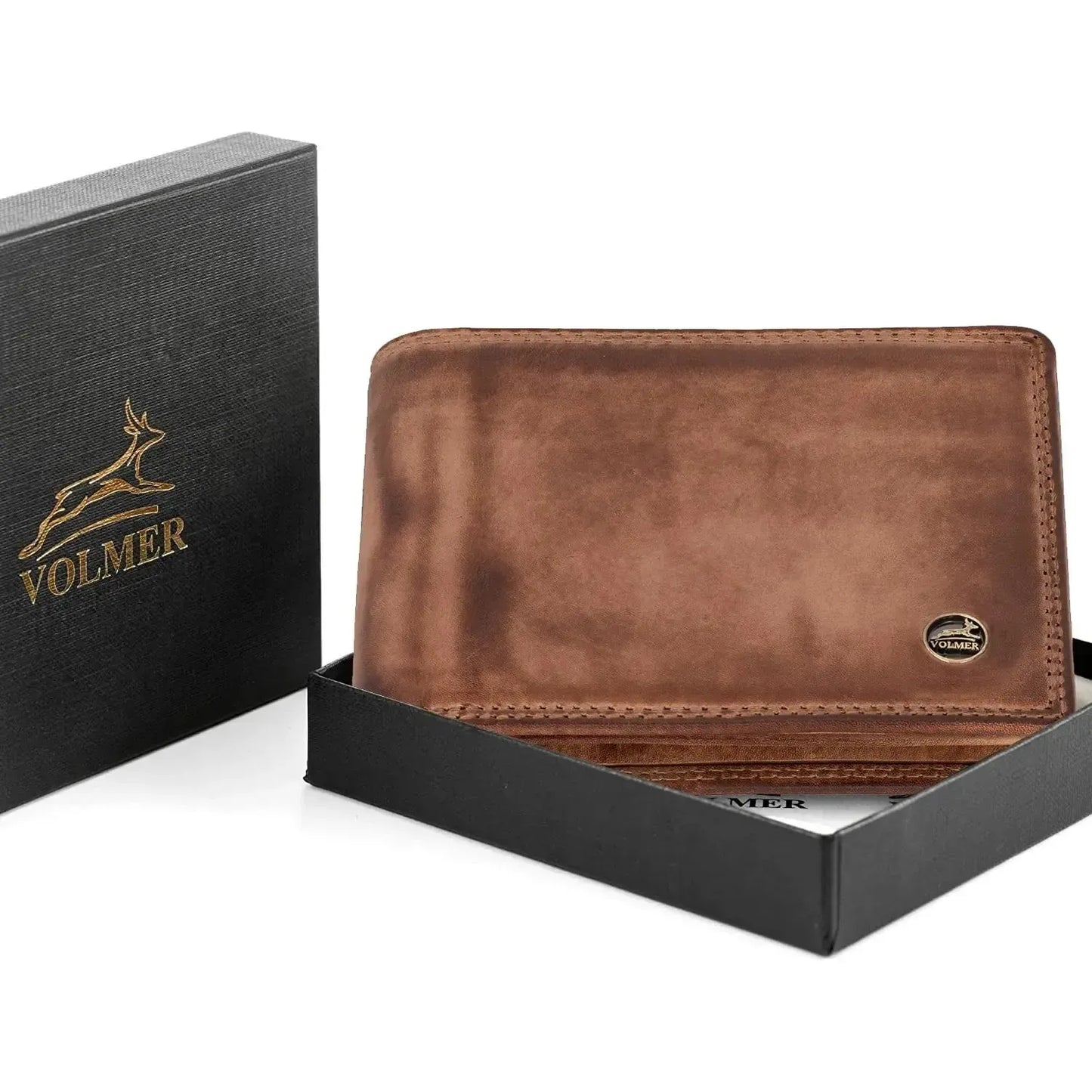 Cartera de cuero para hombre con protección RFID - costura doble extra resistente - 13 compartimentos para tarjetas de crédito | VO36B