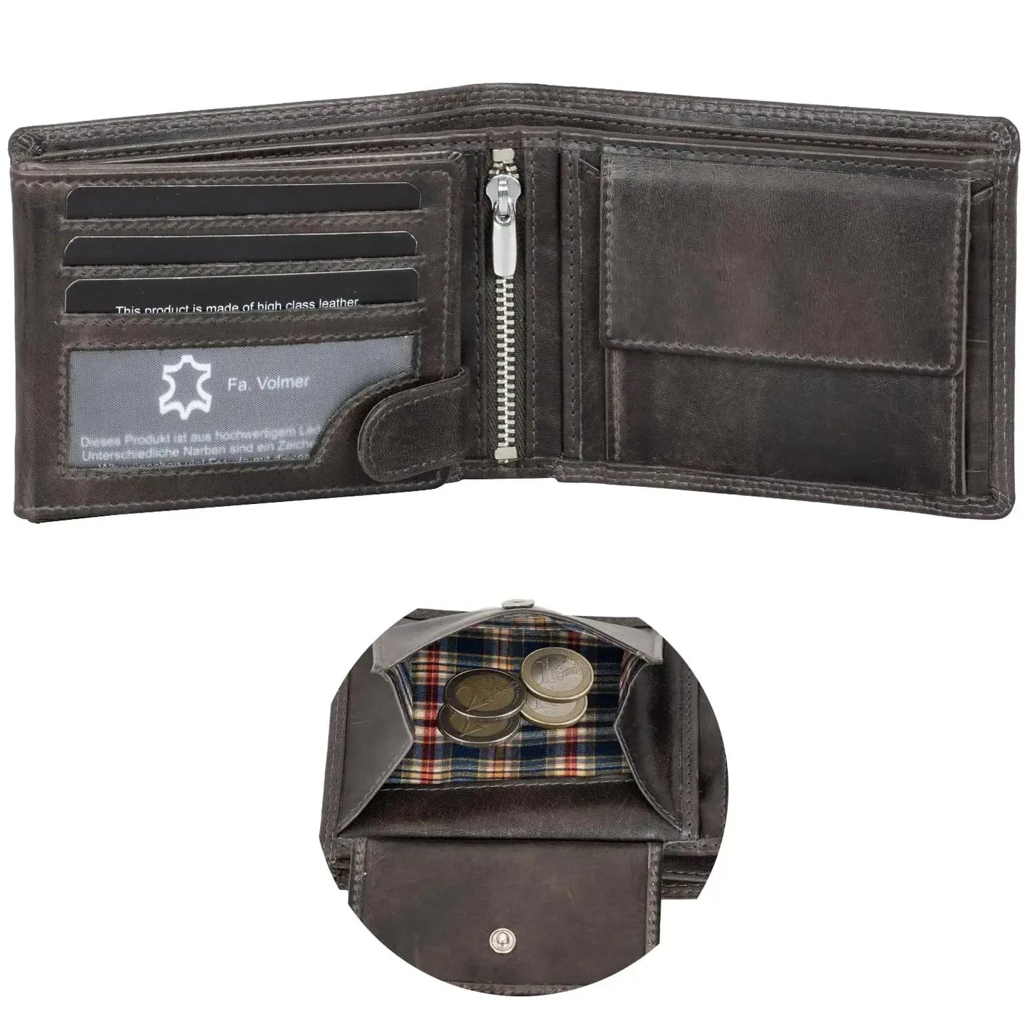 Cartera de cuero para hombre con protección RFID - costura doble extra resistente - 13 compartimentos para tarjetas de crédito | VO36B