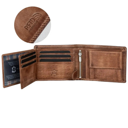 Cartera de cuero para hombre con protección RFID - costura doble extra resistente - 13 compartimentos para tarjetas de crédito | VO36B