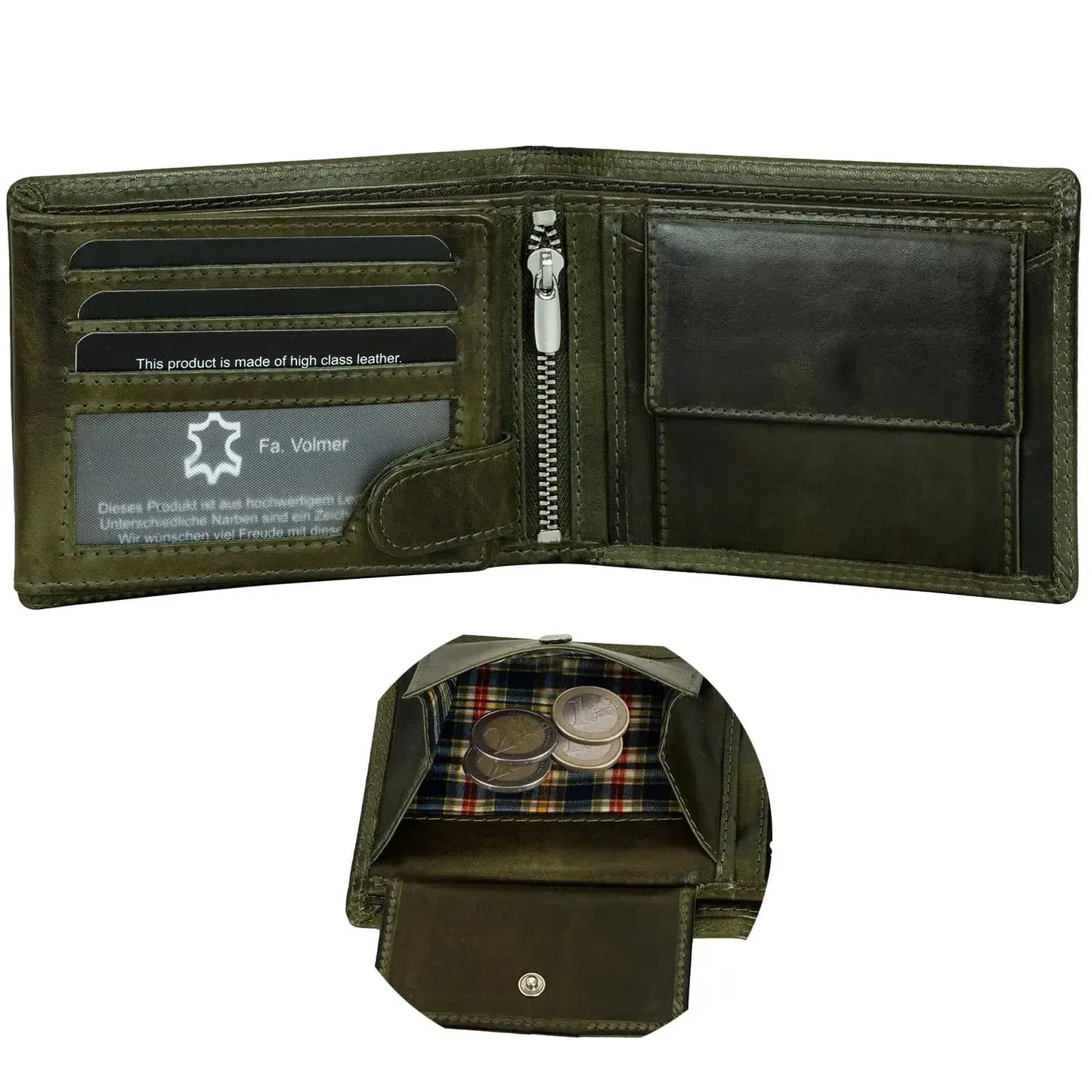 Cartera de cuero para hombre con protección RFID - costura doble extra resistente - 13 compartimentos para tarjetas de crédito | VO36B