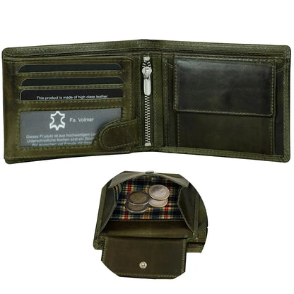 Cartera de cuero para hombre con protección RFID - costura doble extra resistente - 13 compartimentos para tarjetas de crédito | VO36B