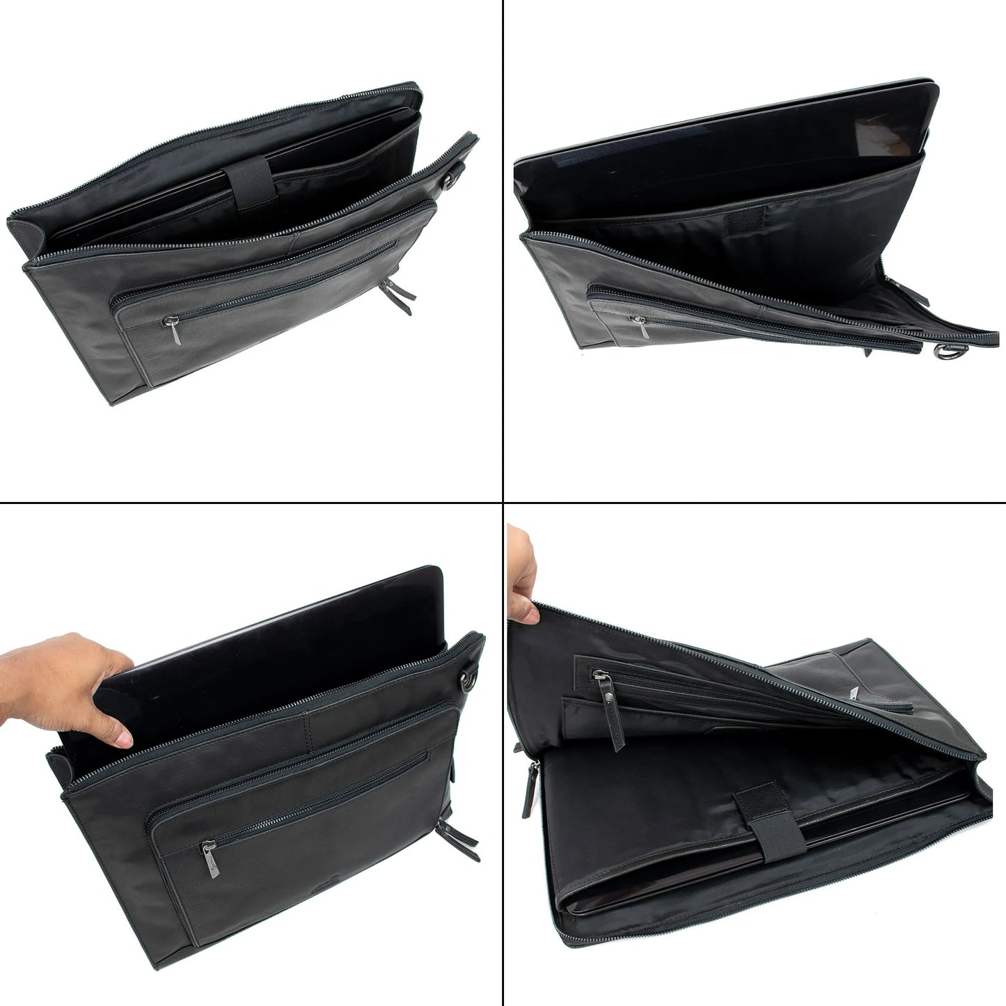 Fa.Volmer ® schwarze Laptop-Tasche aus echtem Büffel-Leder für MacBooks, Notebooks, Laptops und Tablets bis zu einer Größe von 17″ | Aktentasche A4 | VO2403-Black