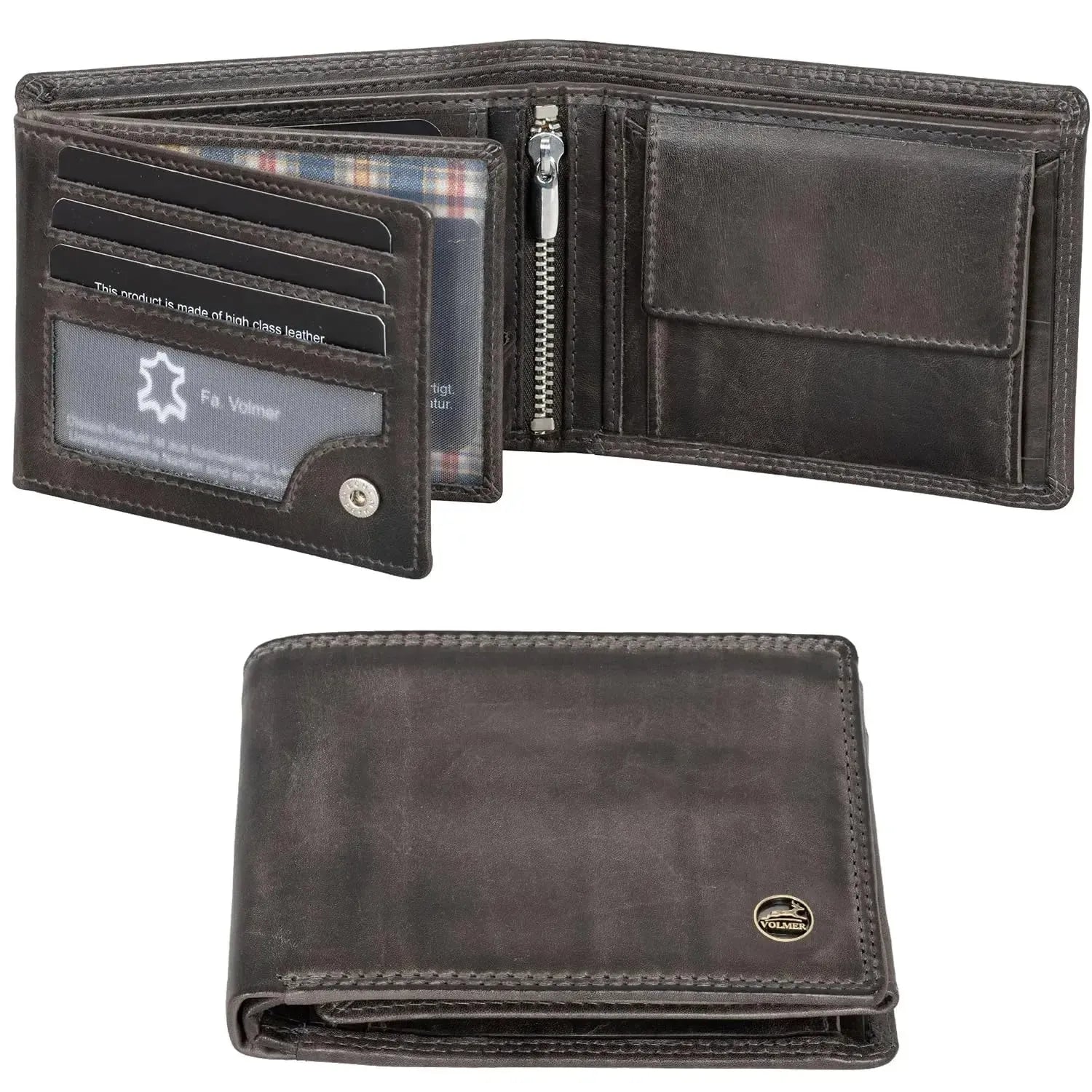 Leder Geldbörse Herren mit RFID-Schutz - extra-stabile Doppelnaht - 13 Fächer für Kreditkarten | VO36B