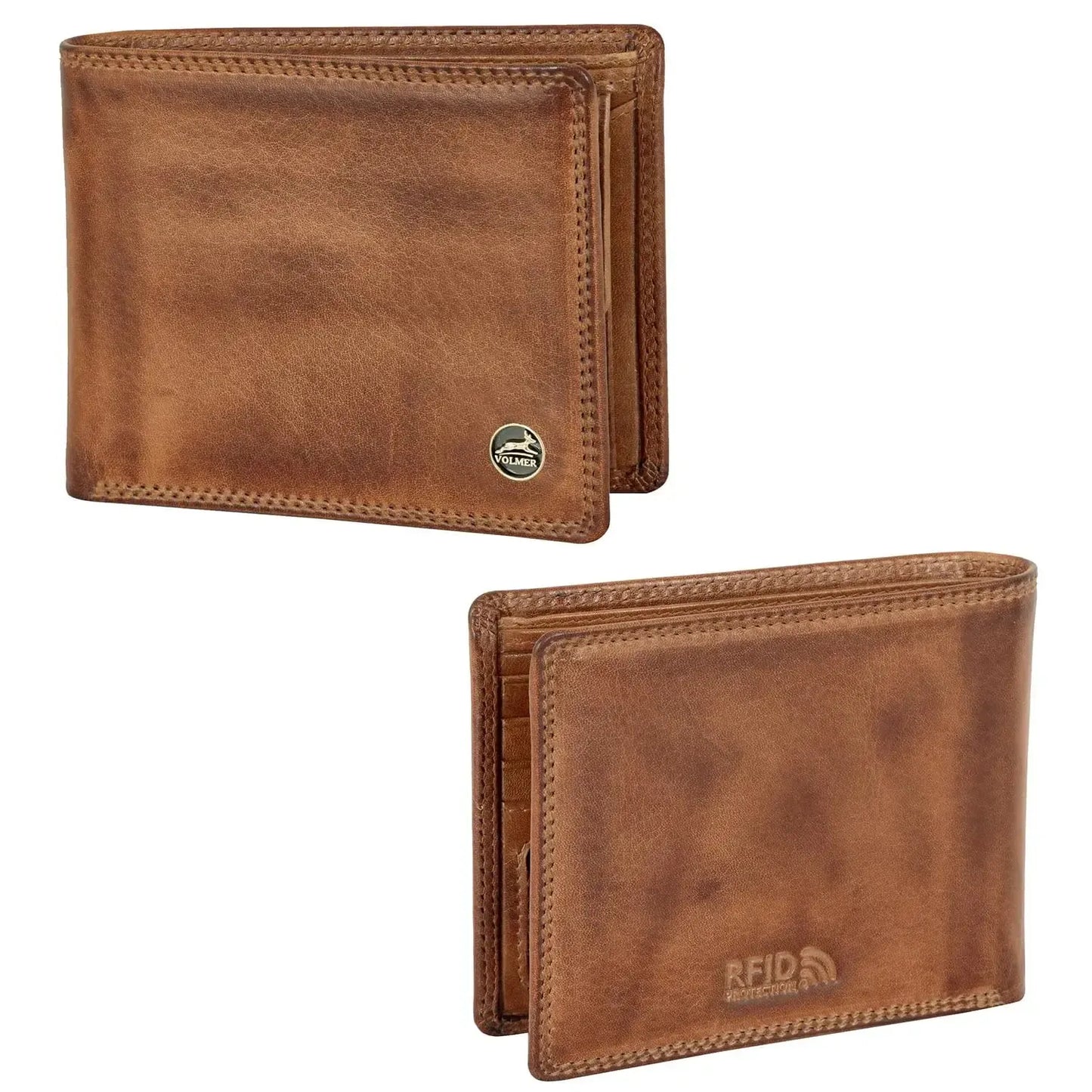 Cartera de cuero para hombre con protección RFID - costura doble extra resistente - 6 compartimentos para tarjetas de crédito | 16112B