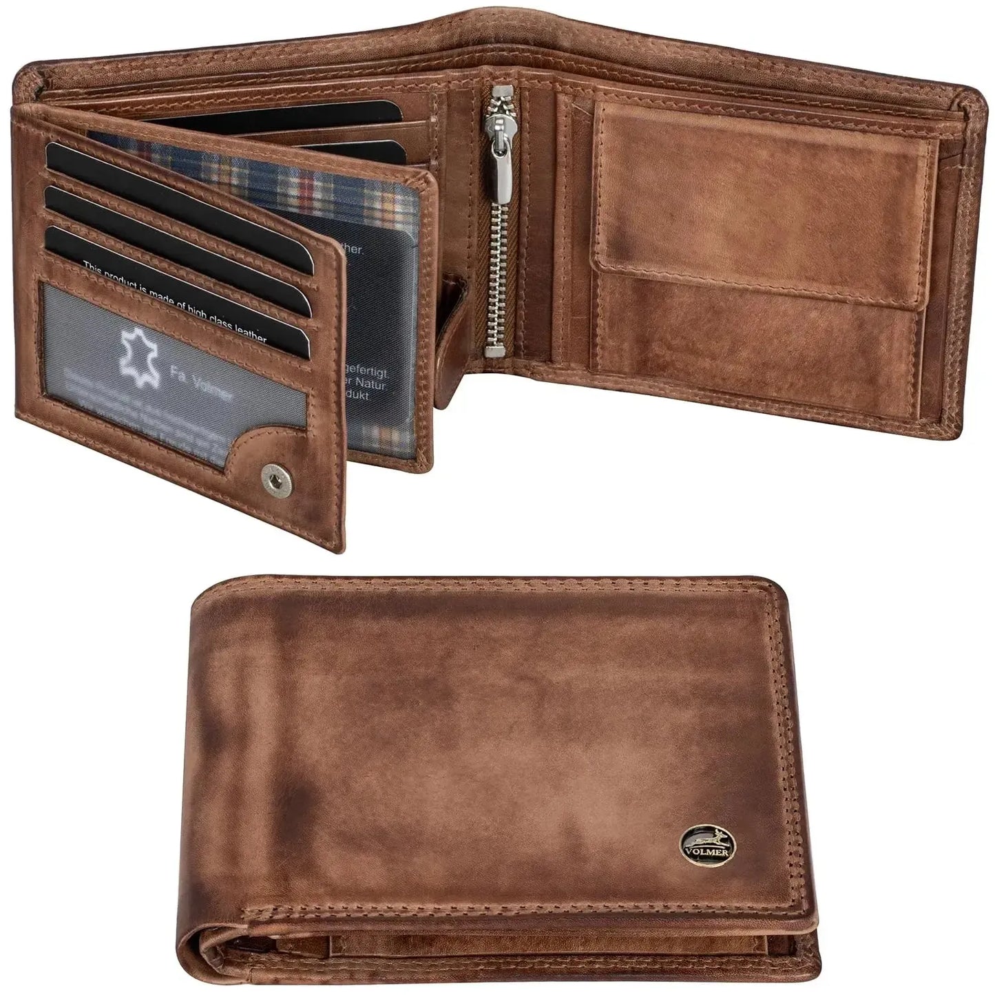 Cartera de cuero para hombre con protección RFID - costura doble extra resistente - 13 compartimentos para tarjetas de crédito | VO36B