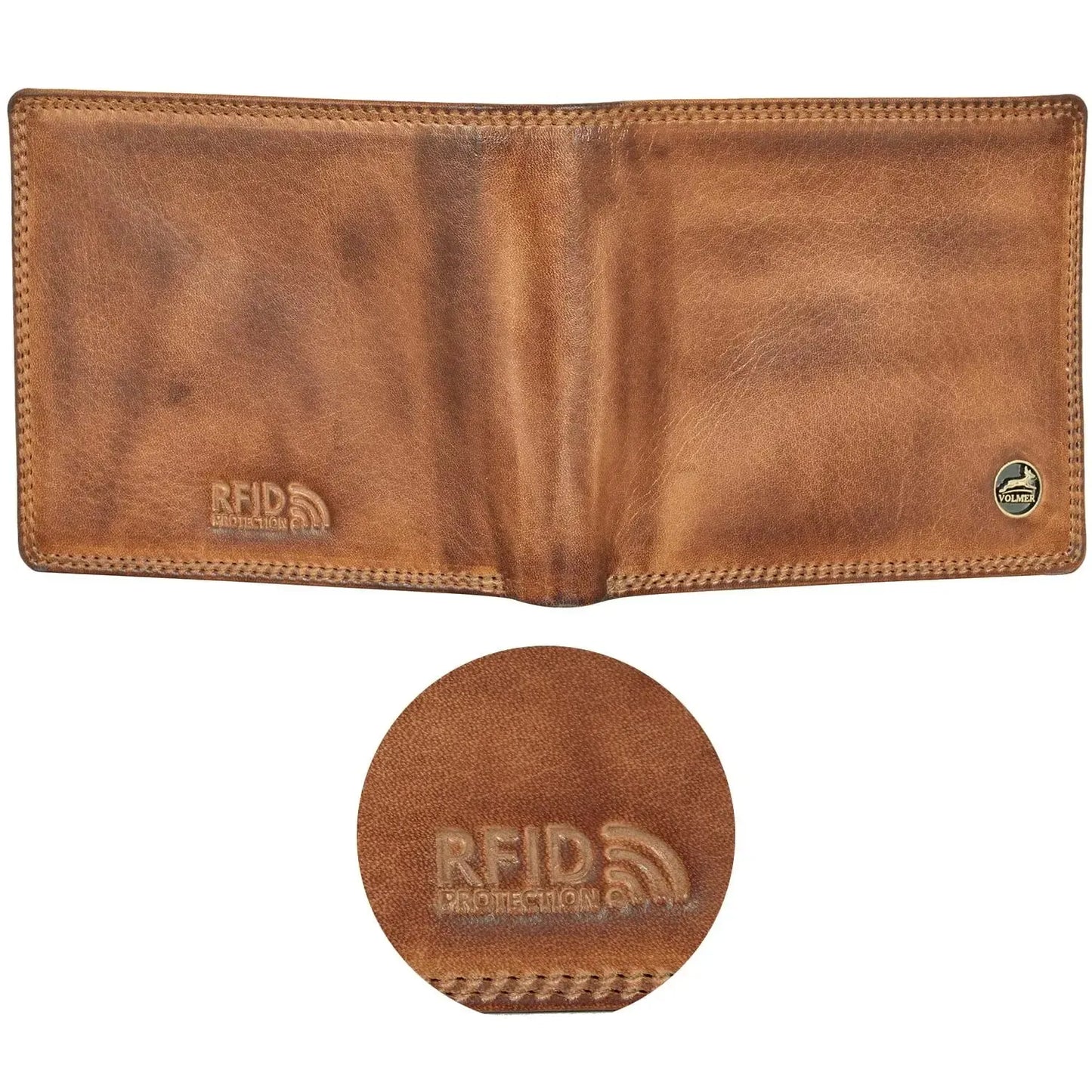 Cartera de cuero para hombre con protección RFID - costura doble extra resistente - 6 compartimentos para tarjetas de crédito | 16112B