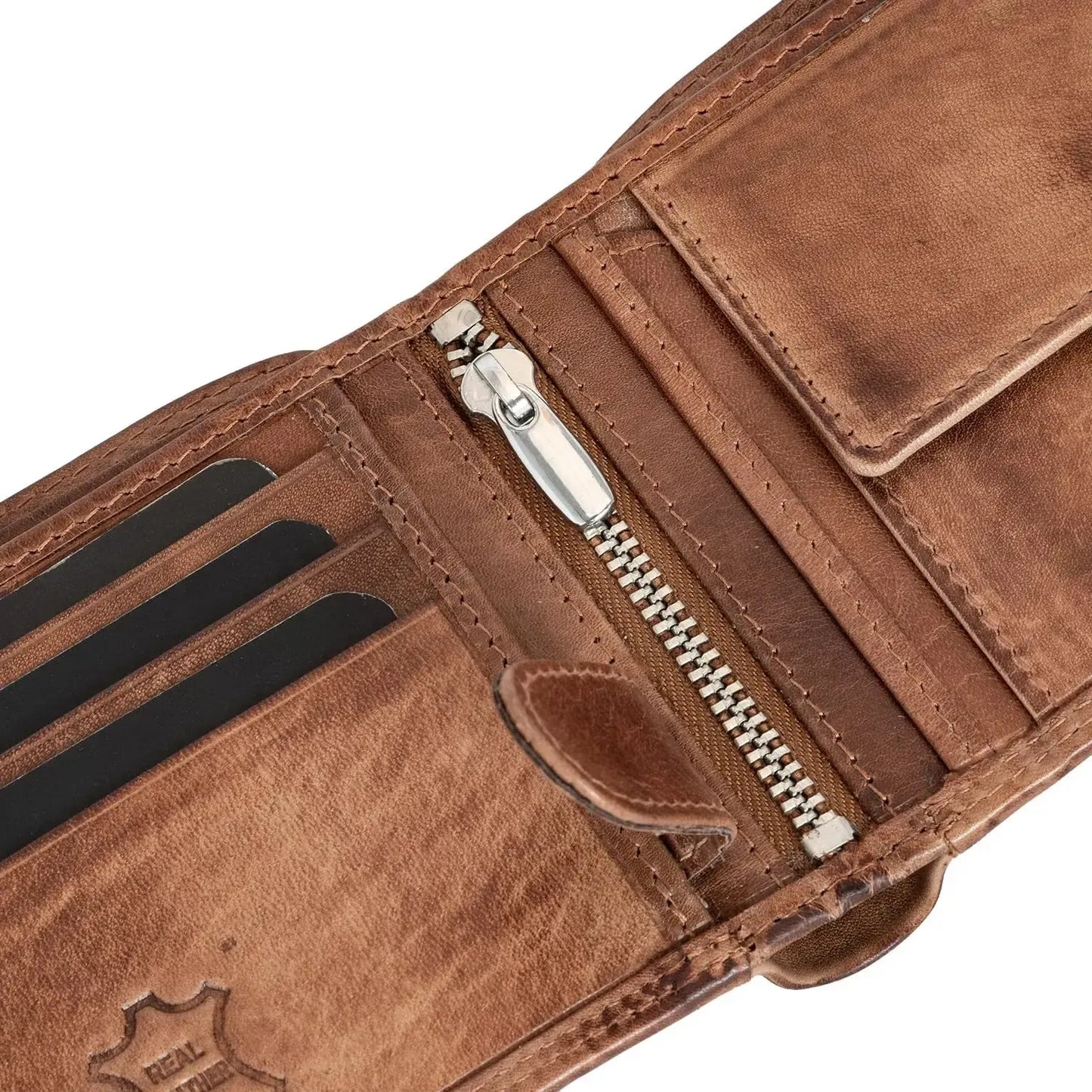 Cartera de cuero para hombre con protección RFID - costura doble extra resistente - 13 compartimentos para tarjetas de crédito | VO36B