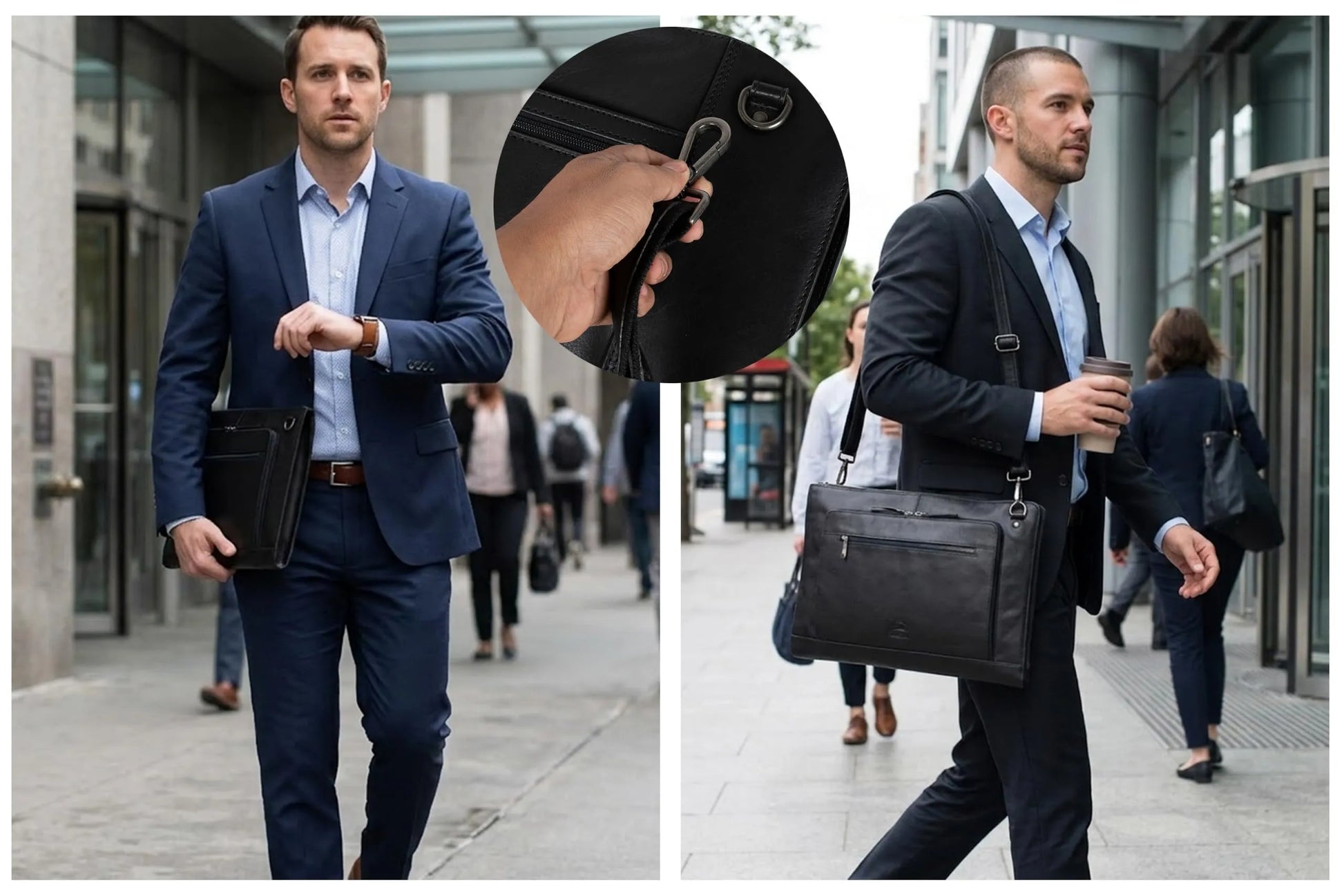 Fa.Volmer ® schwarze Laptop-Tasche aus echtem Büffel-Leder für MacBooks, Notebooks, Laptops und Tablets bis zu einer Größe von 17″ | Aktentasche A4 | VO2403-Black