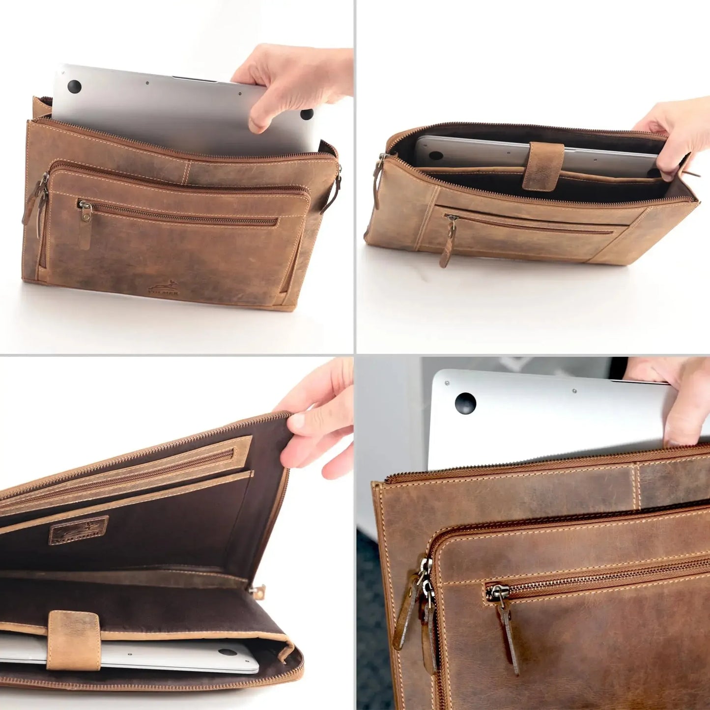Borsa per laptop in pelle - 14 pollici - con grande tasca esterna | Riverside