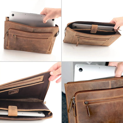 Borsa per laptop in pelle - 14 pollici - con grande tasca esterna | Riverside