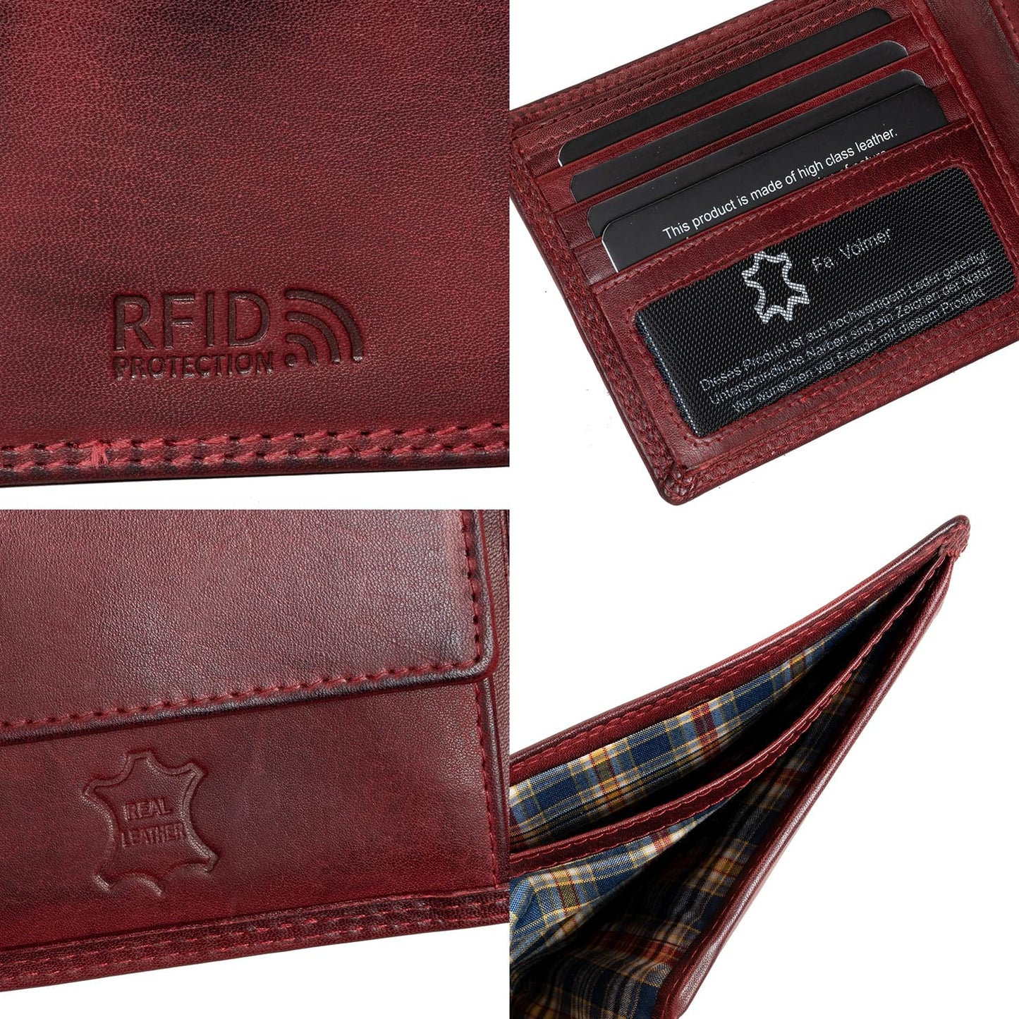 Leder Geldbörse Herren mit RFID-Schutz - extra-stabile Doppelnaht - 6 Fächer für Kreditkarten | 16112B