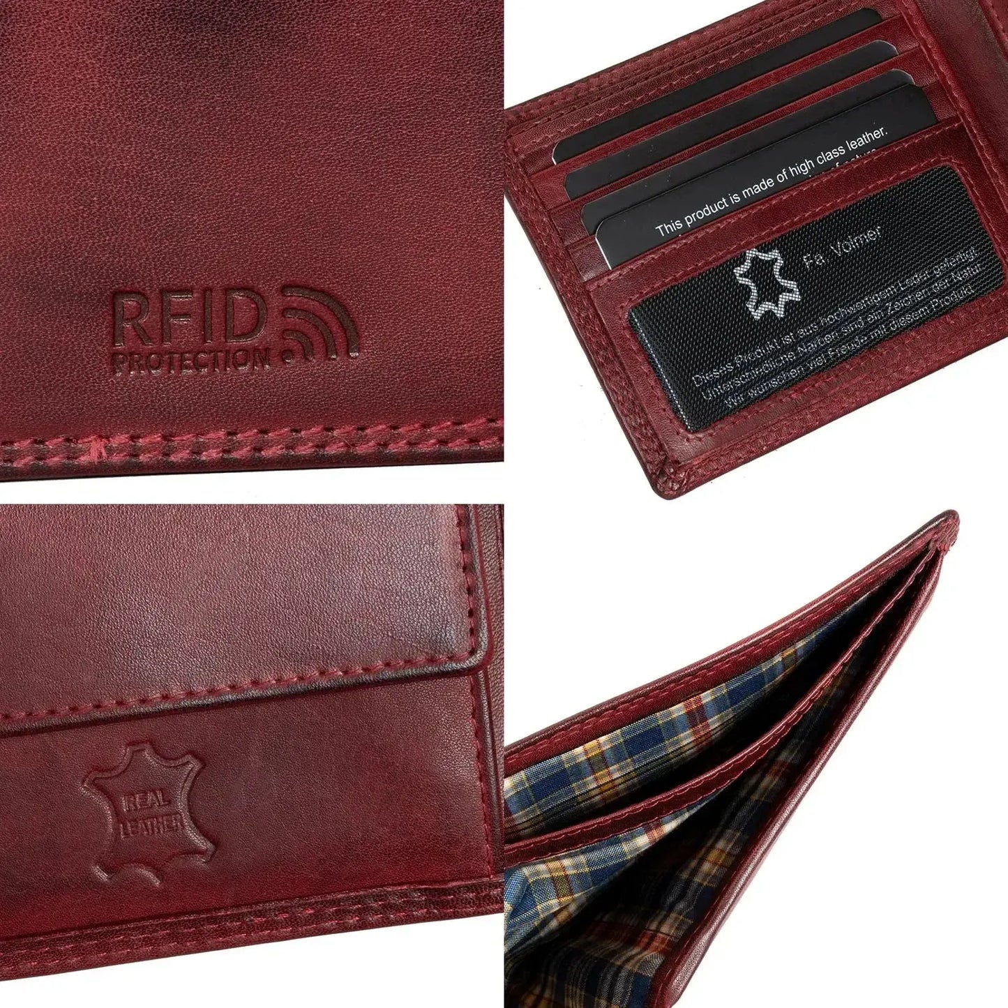 Cartera de cuero para hombre con protección RFID - costura doble extra resistente - 6 compartimentos para tarjetas de crédito | 16112B