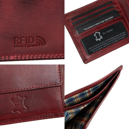 Cartera de cuero para hombre con protección RFID - costura doble extra resistente - 6 compartimentos para tarjetas de crédito | 16112B