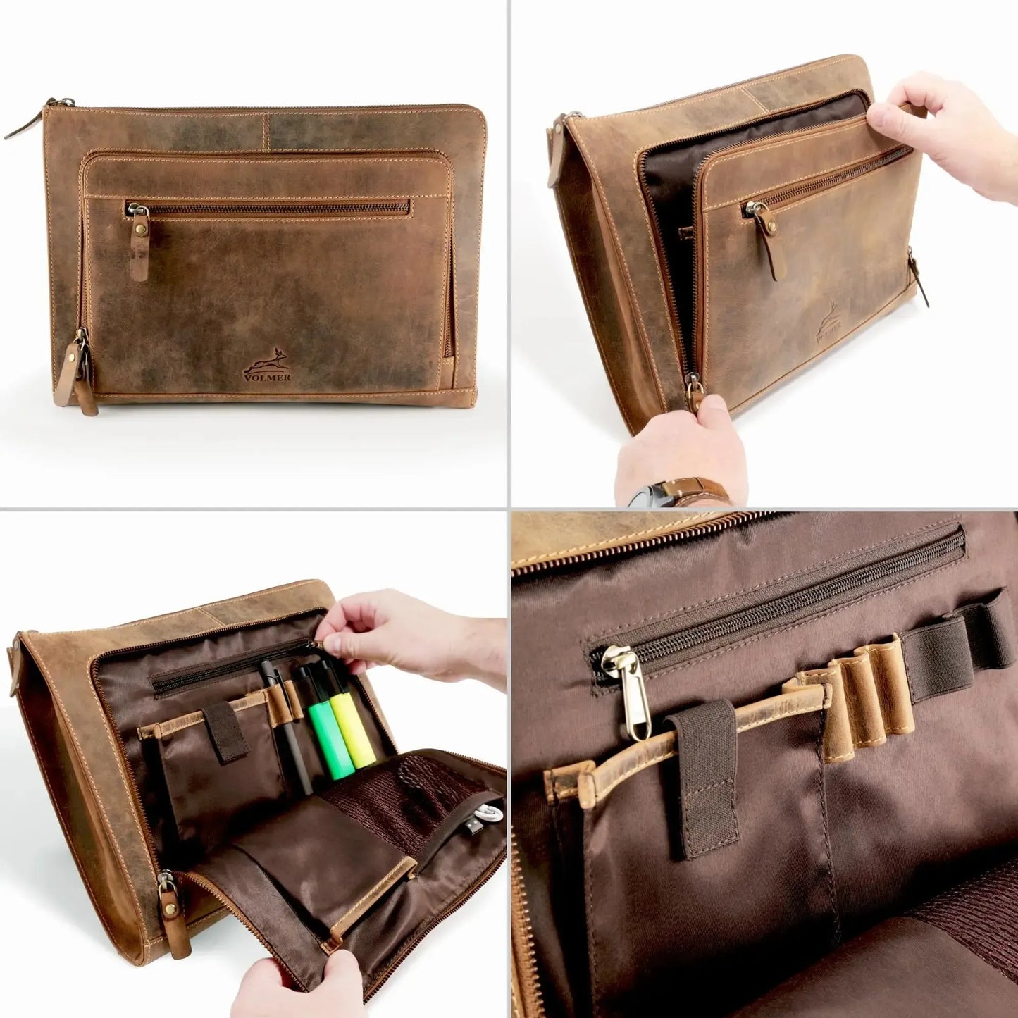 Borsa per laptop in pelle - 14 pollici - con grande tasca esterna | Riverside