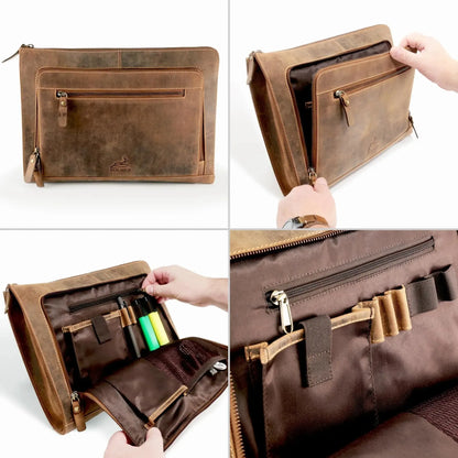 Borsa per laptop in pelle - 14 pollici - con grande tasca esterna | Riverside