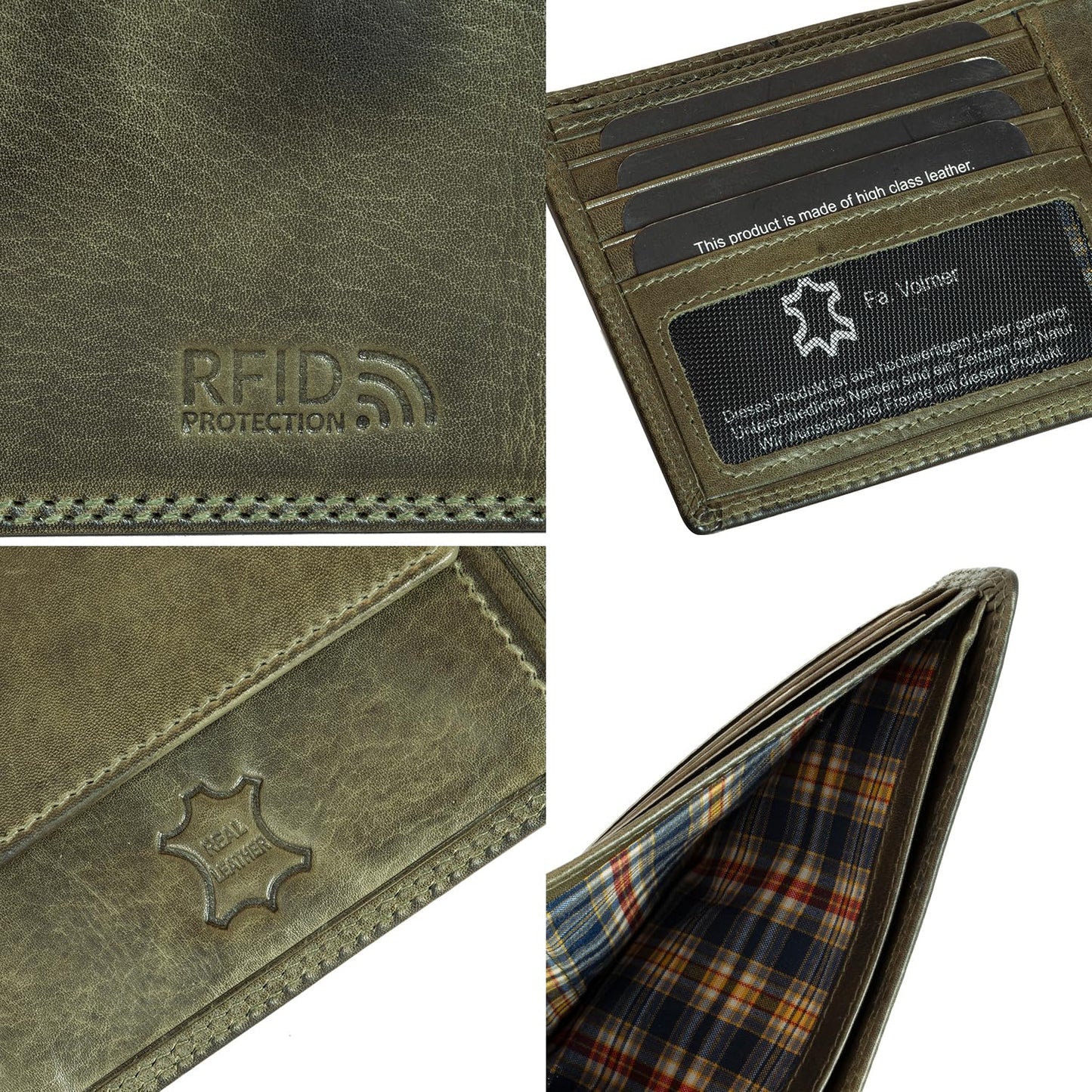 Leder Geldbörse Herren mit RFID-Schutz - extra-stabile Doppelnaht - 6 Fächer für Kreditkarten | 16112B