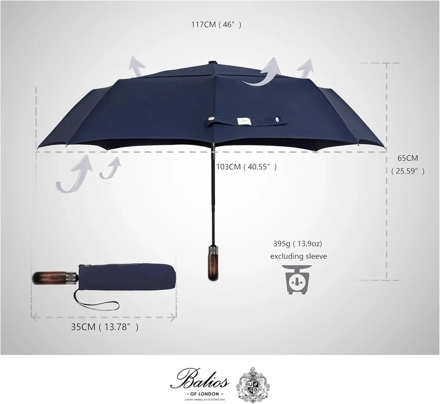 Automatik Taschen-Regenschirm mit Holzgriff – sturmfest & windsicher – Herren & Damen – Designed in Britain