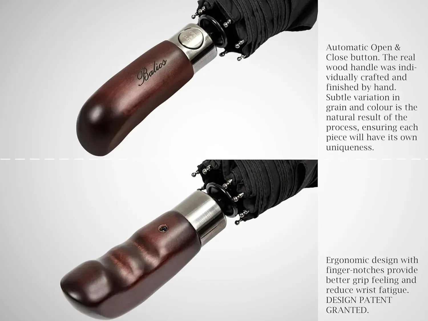 Automatik Taschen-Regenschirm mit Holzgriff – sturmfest & windsicher – Herren & Damen – Designed in Britain