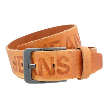 Klassischer Leder Gürtel mit JEANS-Prägung - antiquebraun - 38mm breit - leicht kürzbar | JEANS-38mm