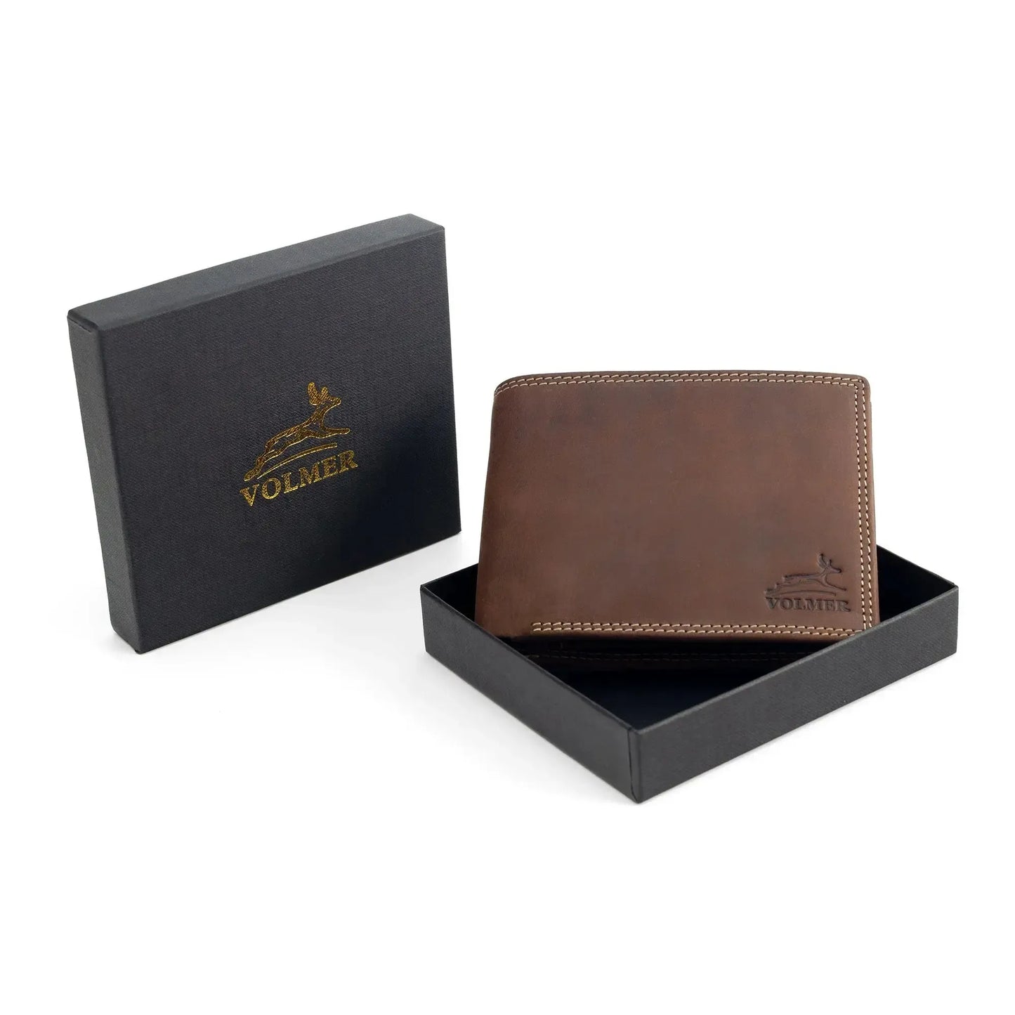 Leder Geldbörse Herren mit RFID-Schutz – geöltes Büffelleder – extra-stabile, kontrastierende Doppelnaht – 16 Fächer für Kreditkarten | VO13