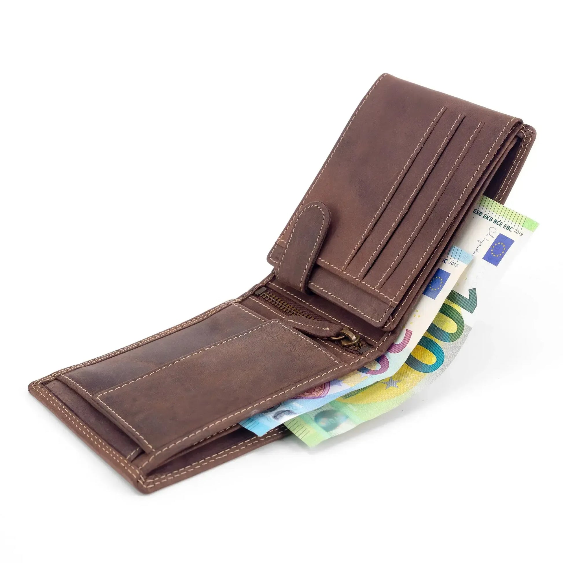 Leder Geldbörse Herren mit RFID-Schutz – geöltes Büffelleder – extra-stabile, kontrastierende Doppelnaht – 16 Fächer für Kreditkarten | VO13