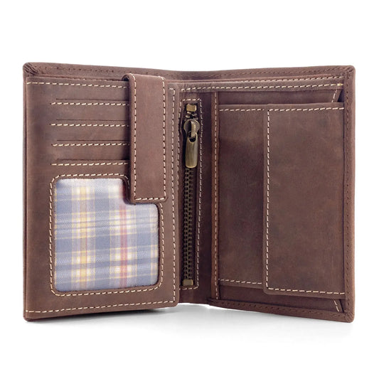 Leder Geldbörse Herren mit RFID-Schutz – geöltes Büffelleder – helle Nähte – 16 Fächer für Kreditkarten | VO14