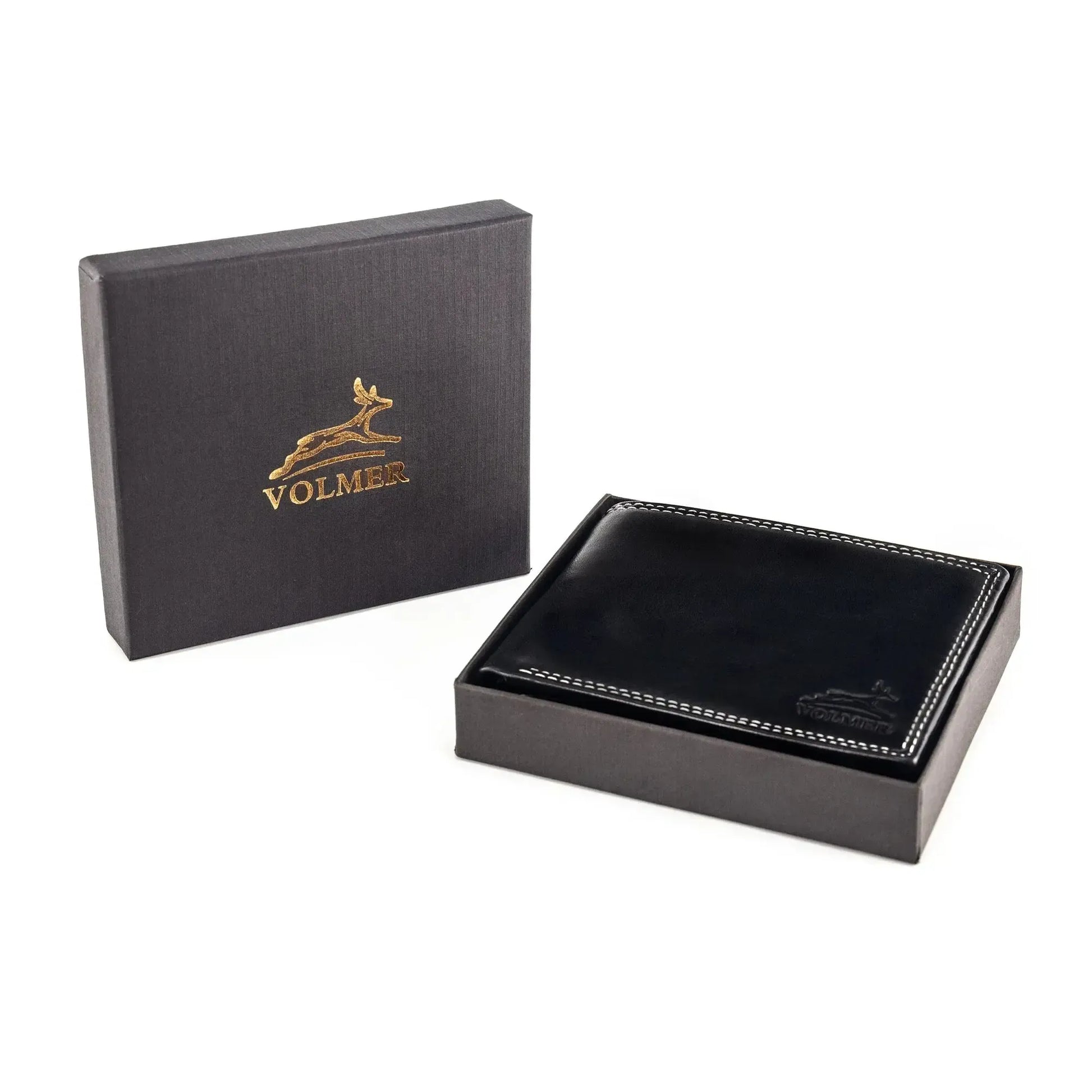 Leder Geldbörse Herren mit RFID-Schutz – Futter aus Echtleder – extra-stabile Doppelnaht in weiß – 12 Fächer für Kreditkarten | VO6