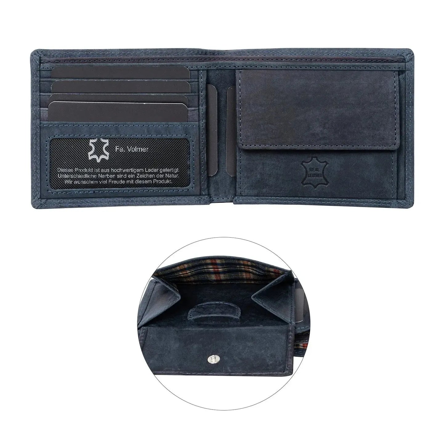 Leder Geldbörse Herren mit RFID-Schutz - extra-stabile Doppelnaht - 6 Fächer für Kreditkarten | VO8