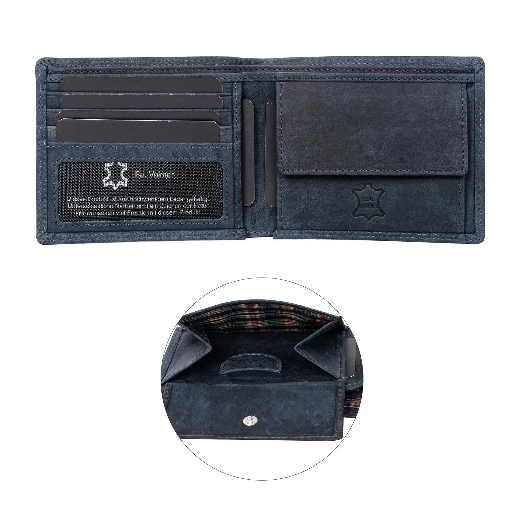 Leder Geldbörse Herren mit RFID-Schutz - extra-stabile Doppelnaht - 6 Fächer für Kreditkarten | VO8