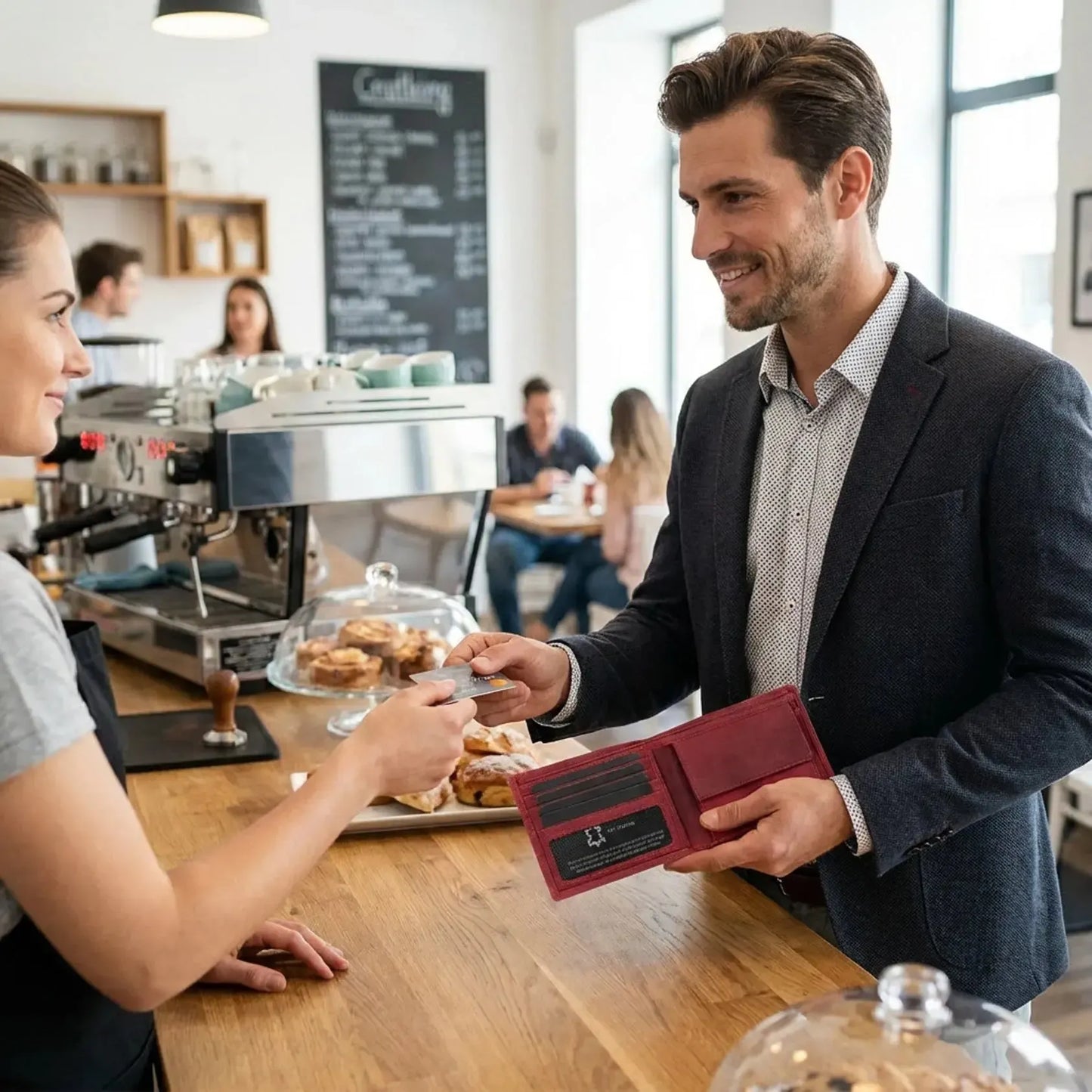 Leder Geldbörse Herren mit RFID-Schutz - extra-stabile Doppelnaht - 6 Fächer für Kreditkarten | VO8