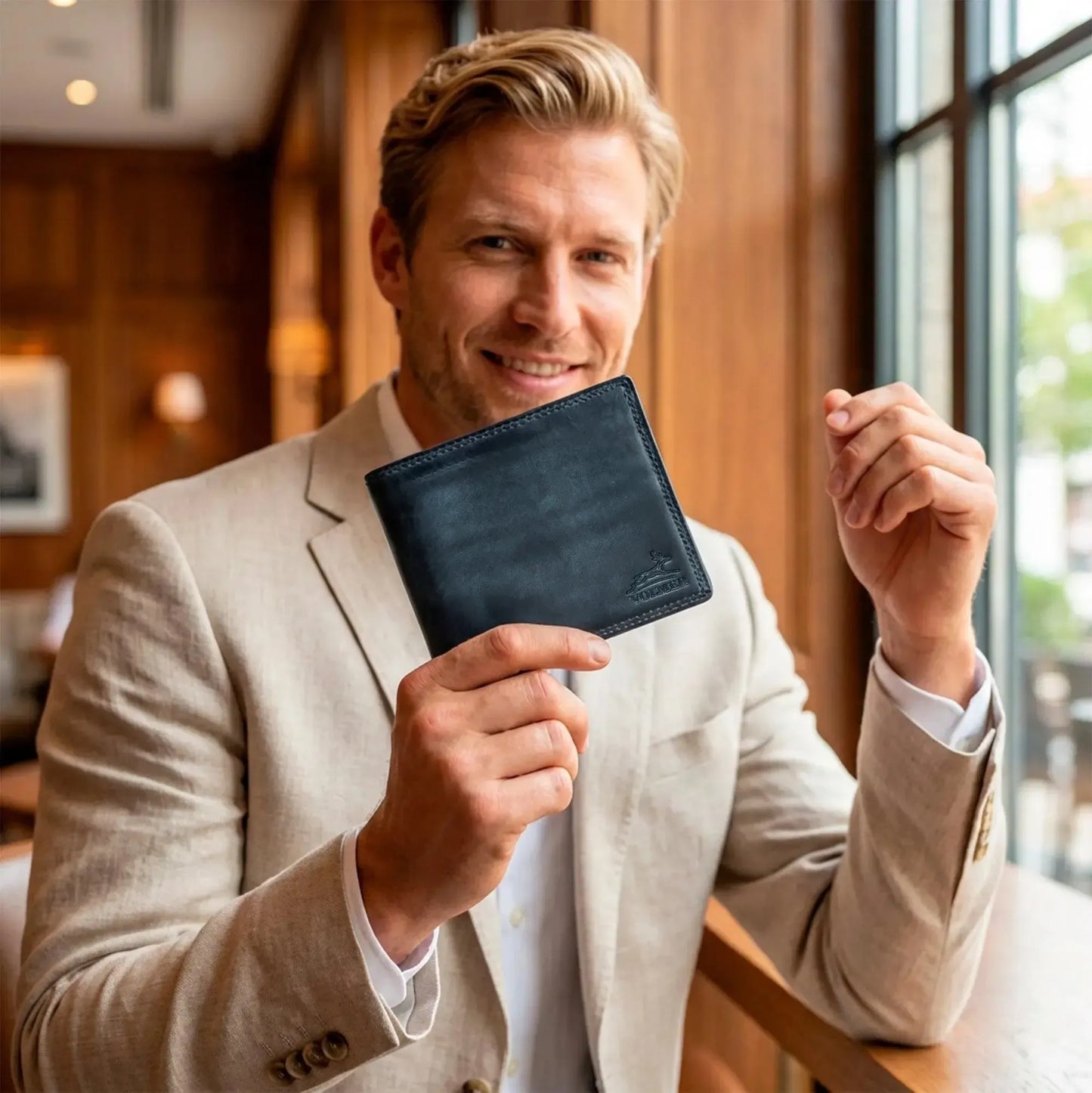 Leder Geldbörse Herren mit RFID-Schutz – extra-stabile Doppelnaht – 13 Fächer für Kreditkarten | VO11-RFID