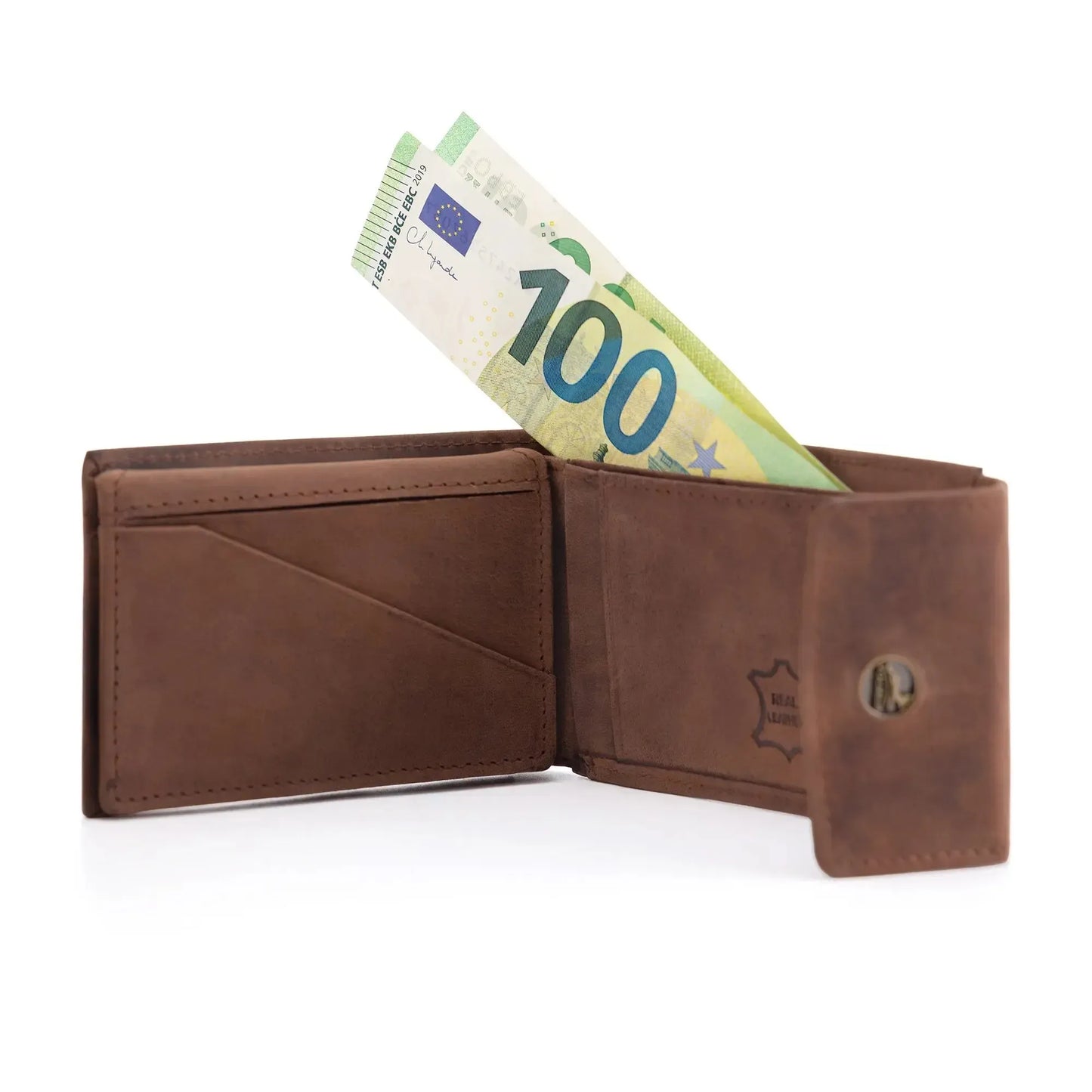 Kompakte Leder Geldbörse mit Münzfach - 9 Fächer für Karten - RFID-Schutz - inkl. Geschenkbox | VO40