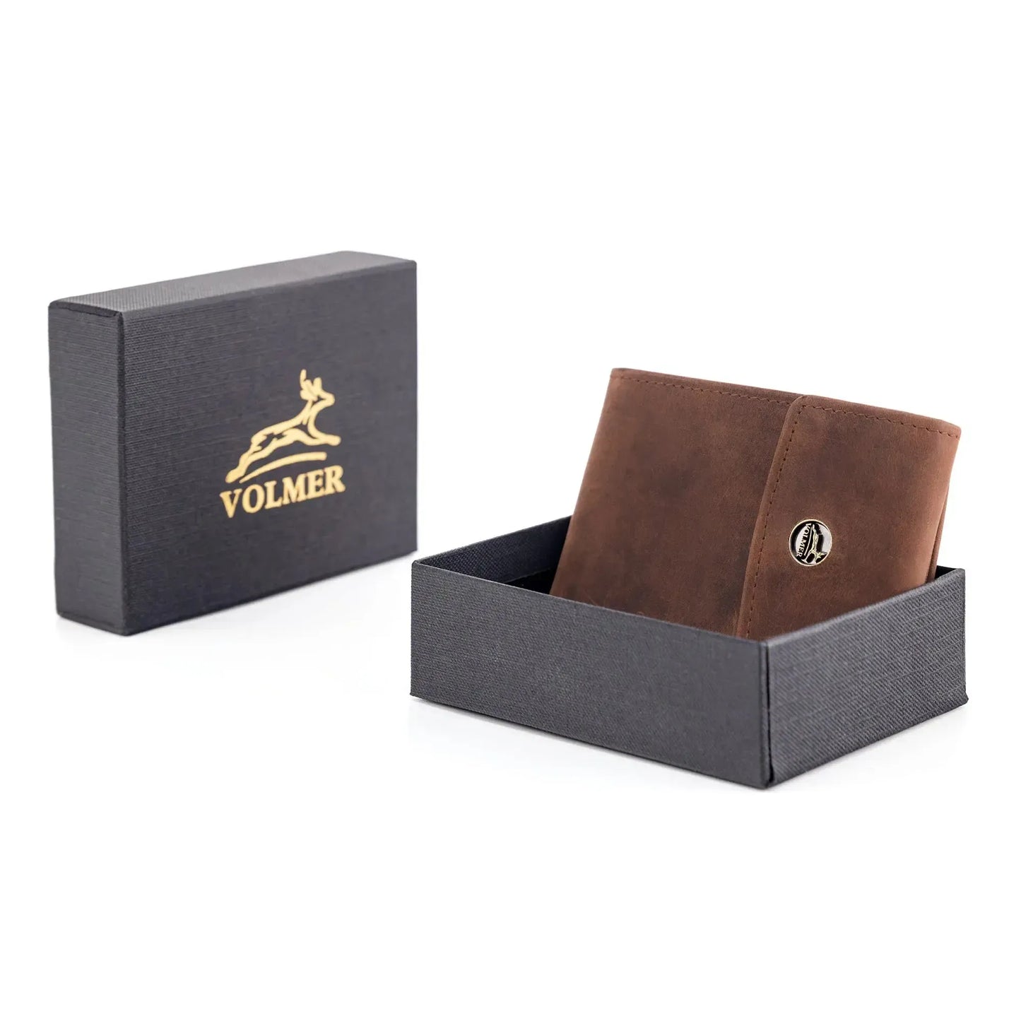 Kompakte Leder Geldbörse mit Münzfach - 9 Fächer für Karten - RFID-Schutz - inkl. Geschenkbox | VO40