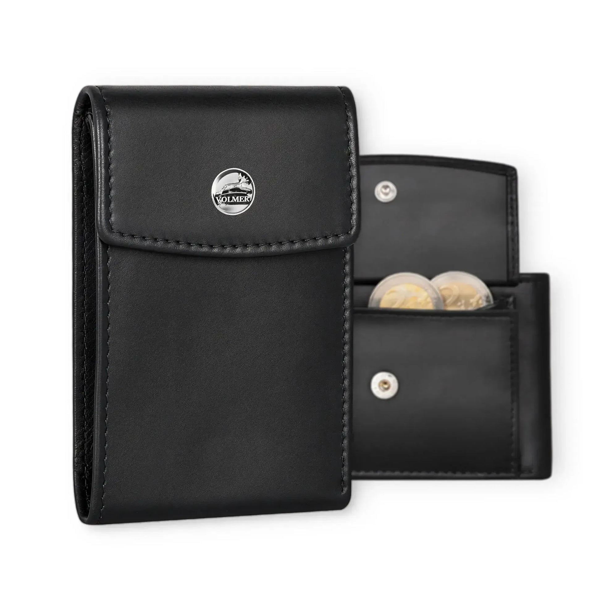 Kompakte Leder Geldbörse mit Münzfach - 9 Fächer für Karten - RFID-Schutz - inkl. Geschenkbox | VO40