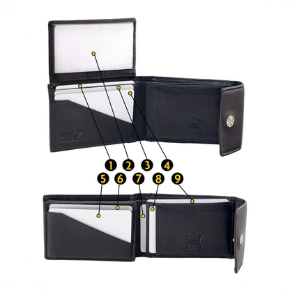 Kompakte Leder Geldbörse mit Münzfach - 9 Fächer für Karten - RFID-Schutz - inkl. Geschenkbox | VO40