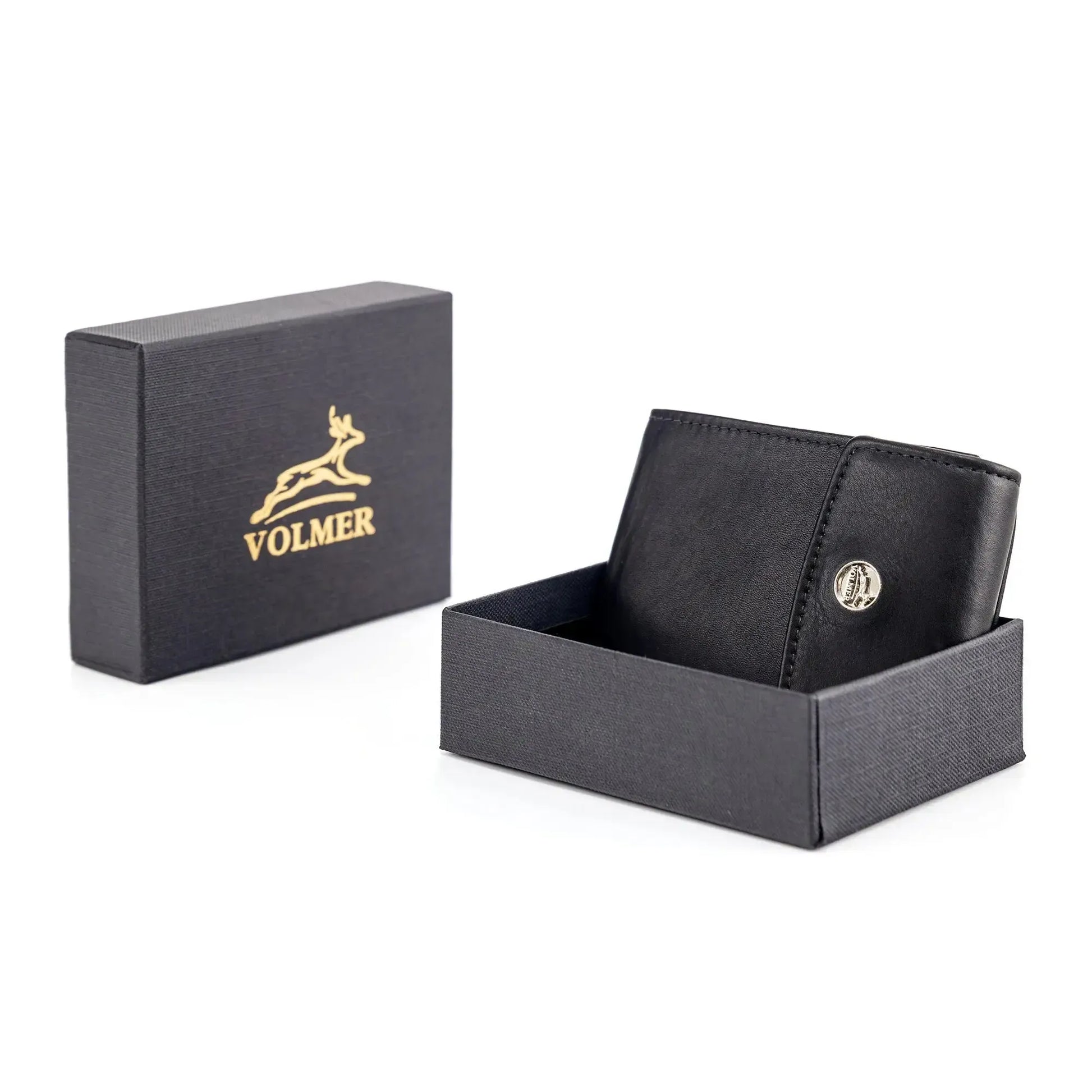 Kompakte Leder Geldbörse mit Münzfach - 9 Fächer für Karten - RFID-Schutz - inkl. Geschenkbox | VO40