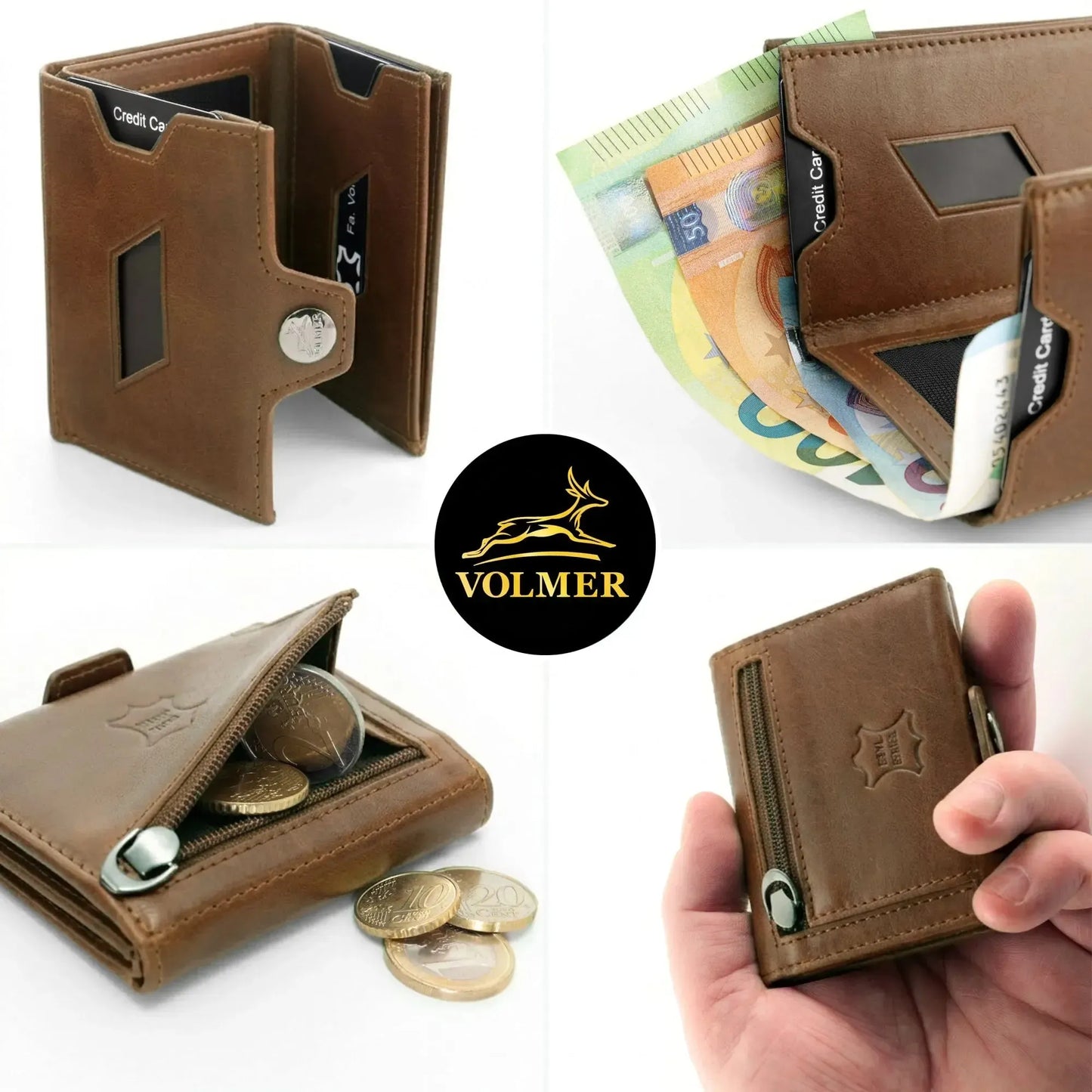 Portafoglio slim in pelle con tasca portamonete, spazio per 5 carte – scomparto banconote – protezione RFID | VO46