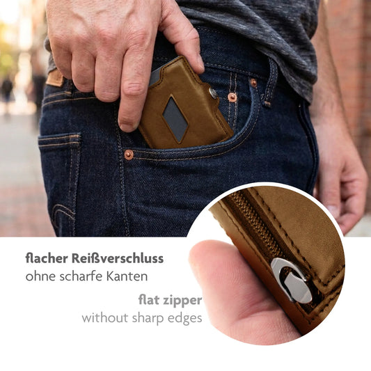 Slim Wallet mit Münzfach aus Leder Platz für 5 Karten – Scheinfach – RFID-Schutz | VO46