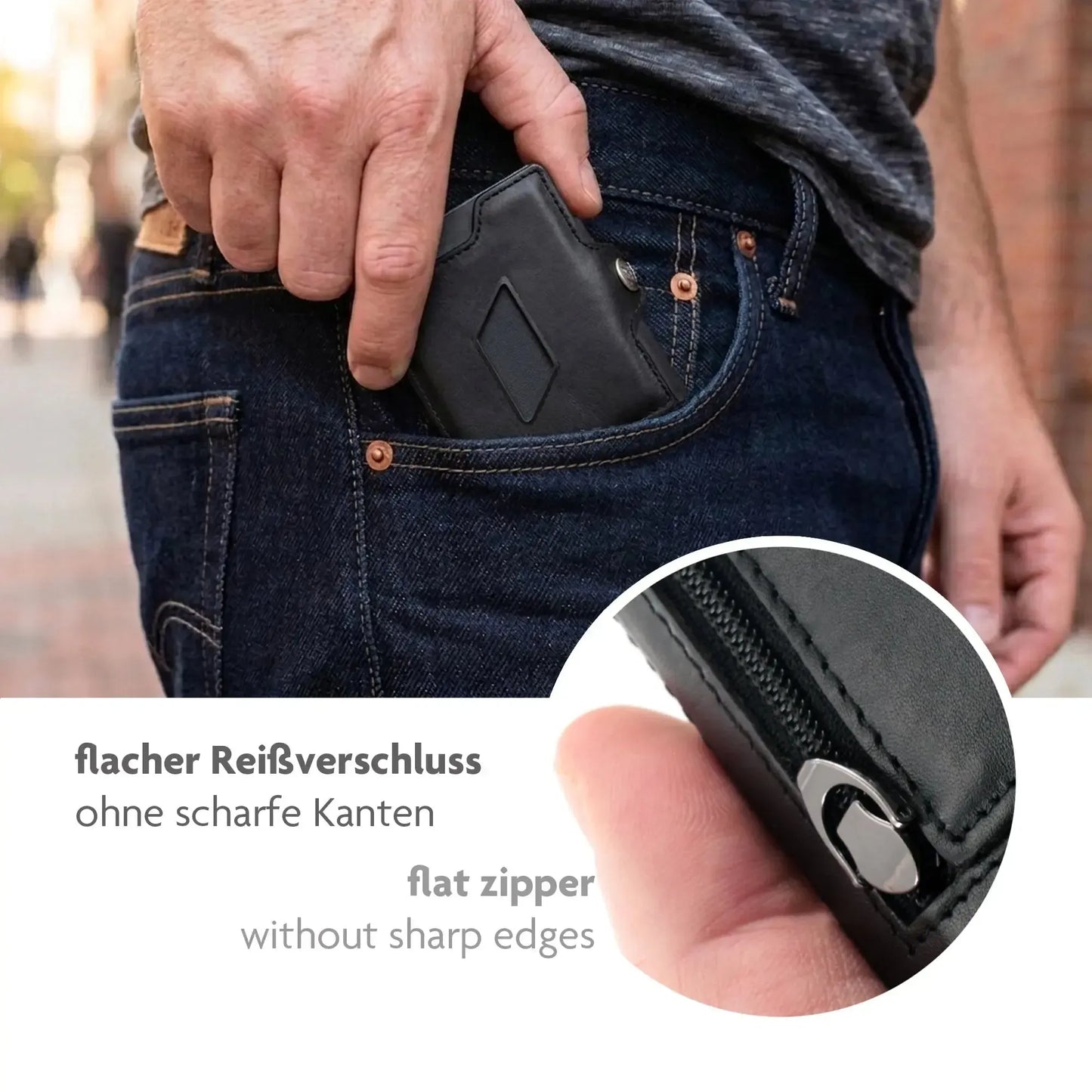 Slim Wallet con scomparto portamonete in pelle, spazio per 5 carte – scomparto banconote – protezione RFID | VO46