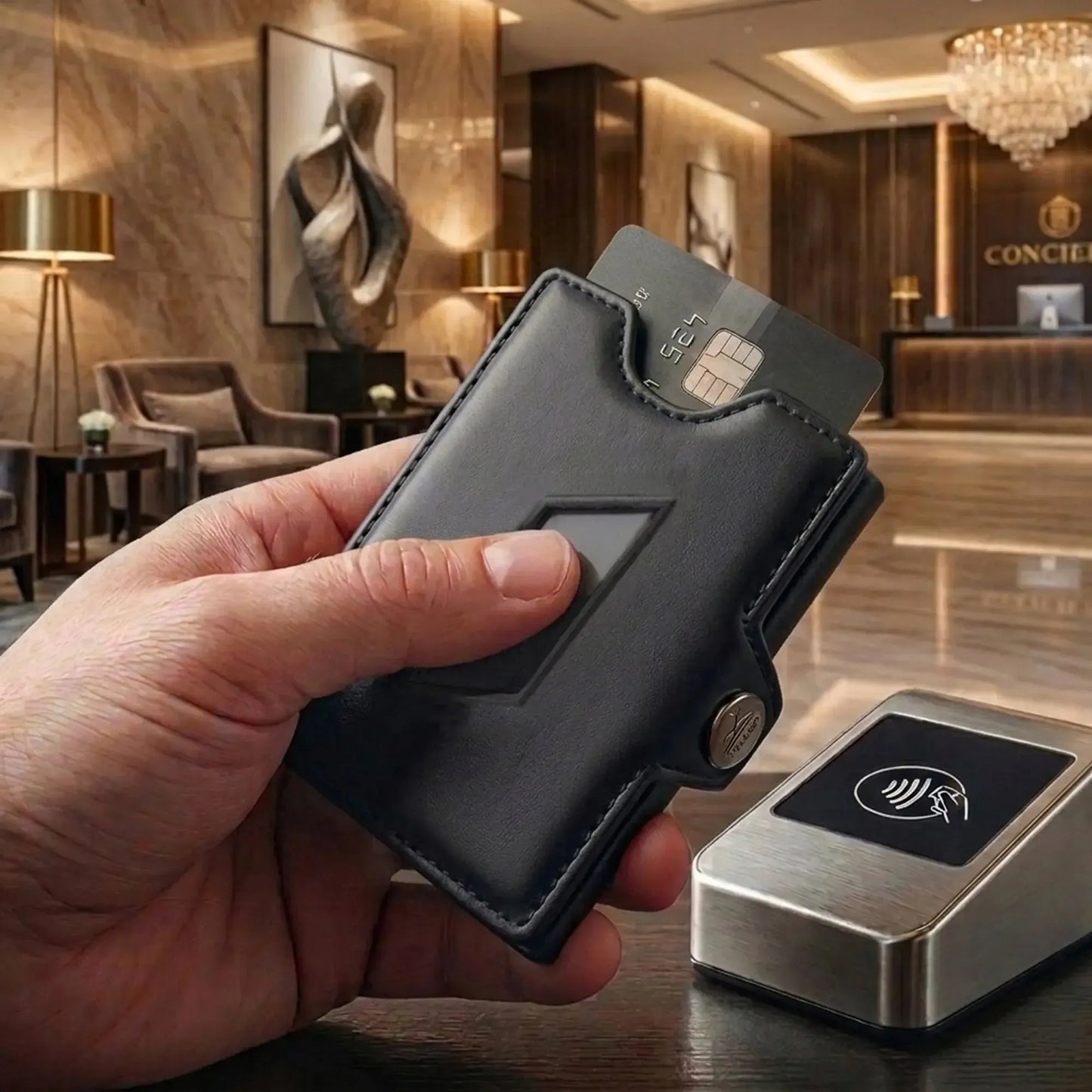 Portafoglio slim in pelle con tasca portamonete, spazio per 5 carte, scomparto banconote, protezione RFID | VO46